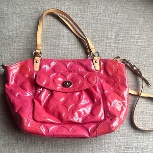 New Coach Pink Patent Leather Tote Crossbody Strap